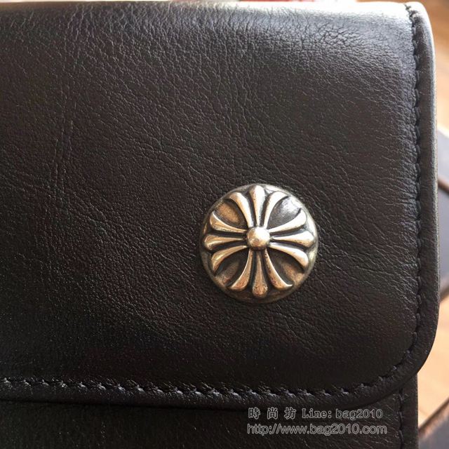 chrome hearts包 克羅心三折錢包 S925純銀配件 克羅心小牛皮黑色錢包 克羅心女款錢包  gjc1966